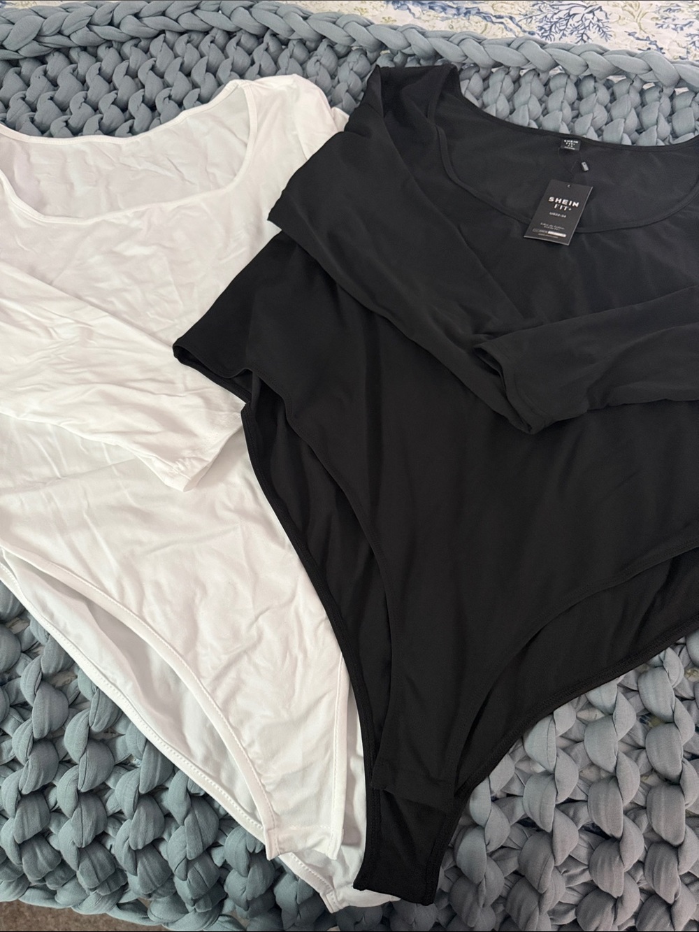 SHEIN Black & White Scoop Neck Long Sleeve Bodysuits (set of 2)